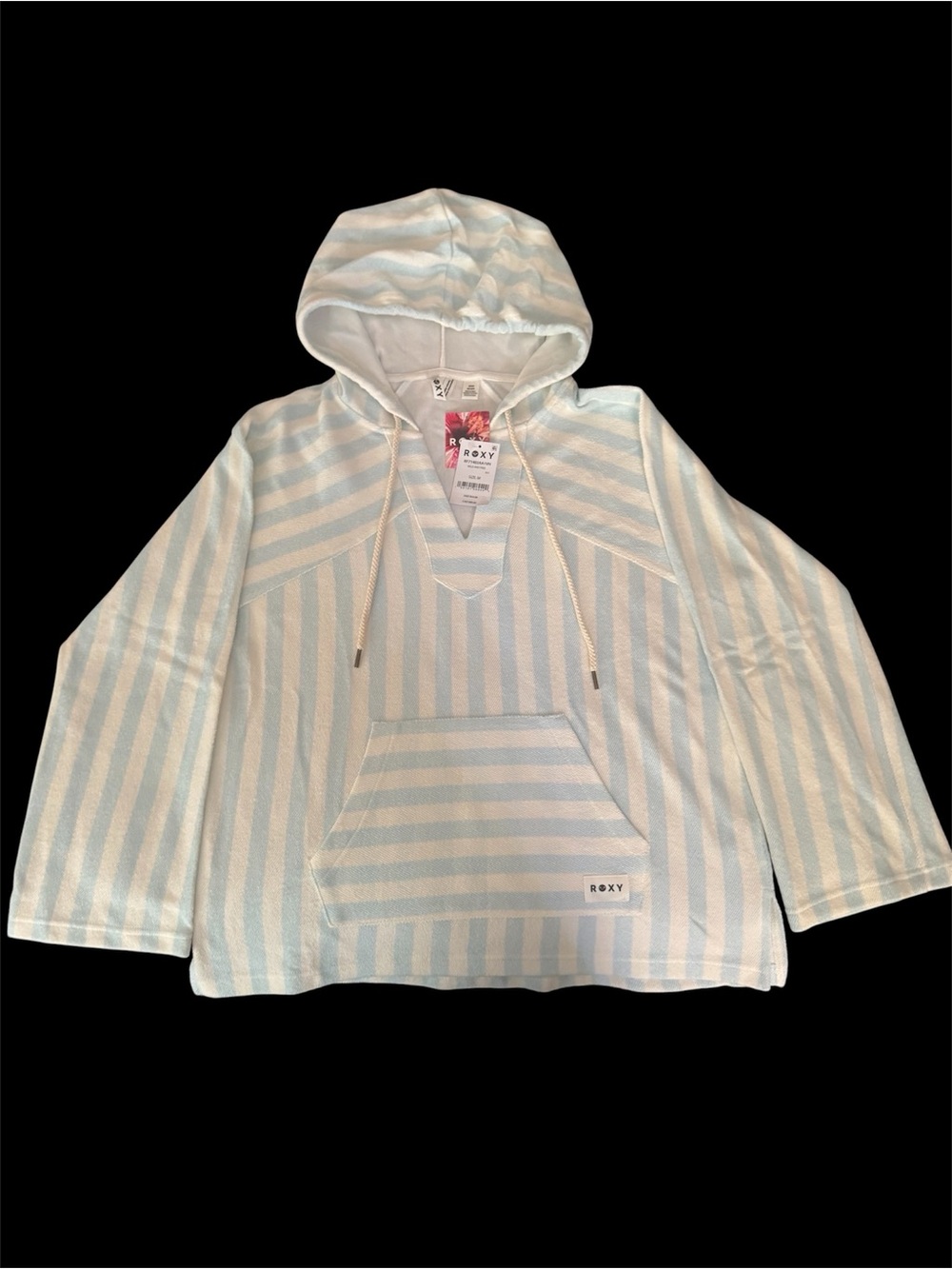 Roxy Light Blue & White Striped Hooded Pullover